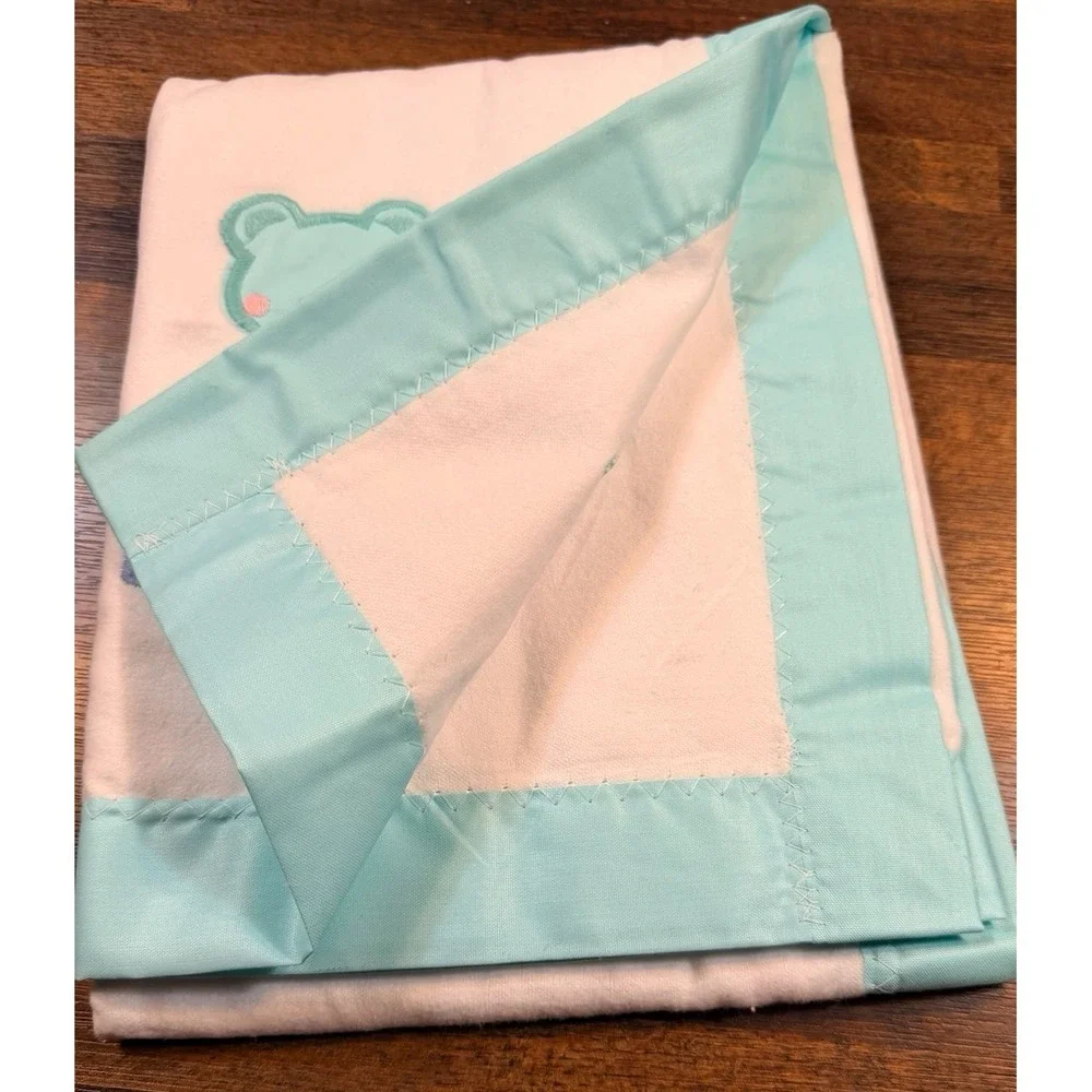 Vintage New deluxe baby blanket. Silk trim 100% cotton flannel 30x40 inches